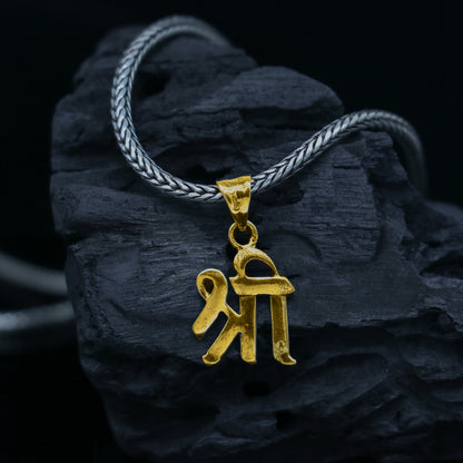 Sterling silver Hindu symbol "Shree" pendant for unisex divine jewelry, featuring the powerful "Shri" design by TRIBAL ORNAMENTS.