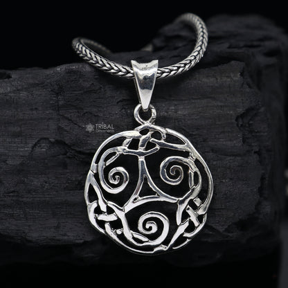 Sterling silver Triskelion Celtic pendant by Tribal Ornaments, featuring intricate tribal design on a high-quality silver necklace.