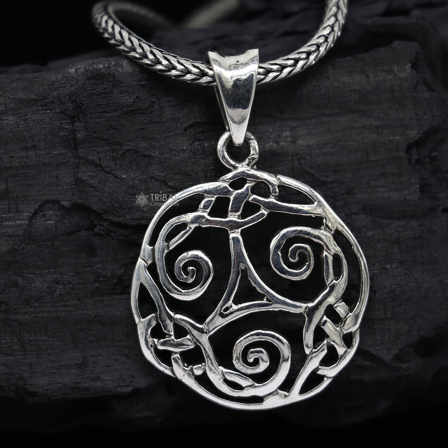Sterling silver Triskelion Celtic pendant by Tribal Ornaments, featuring intricate tribal design and high-quality craftsmanship.