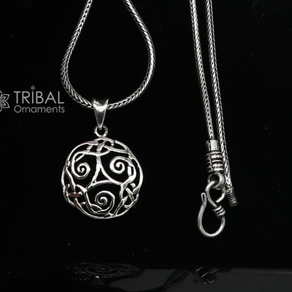 Sterling silver Triskelion Celtic pendant by Tribal Ornaments, featuring intricate tribal design on a stylish silver necklace.
