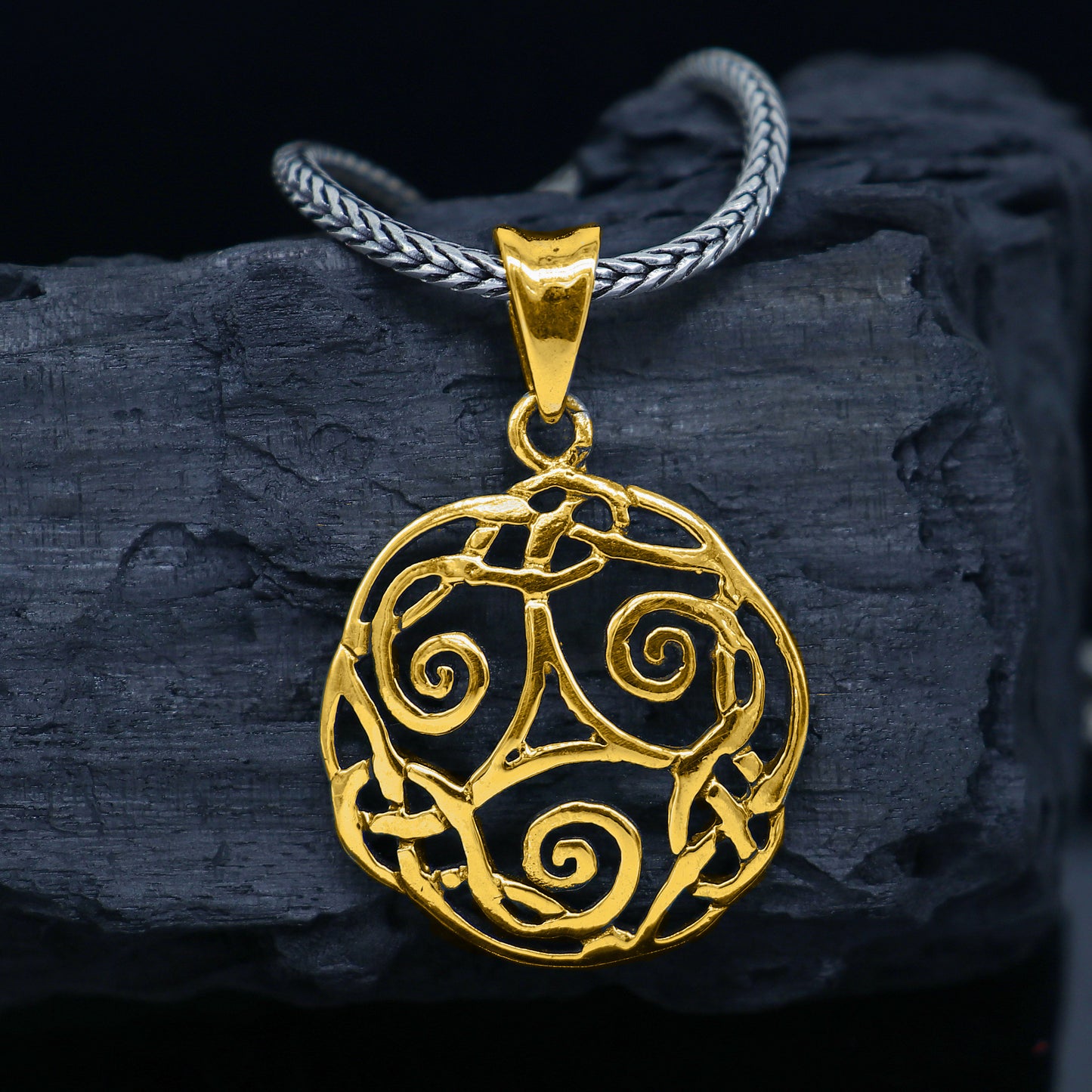 Sterling silver Triskelion Celtic pendant by Tribal Ornaments, featuring intricate design for stylish jewelry and silver necklace.