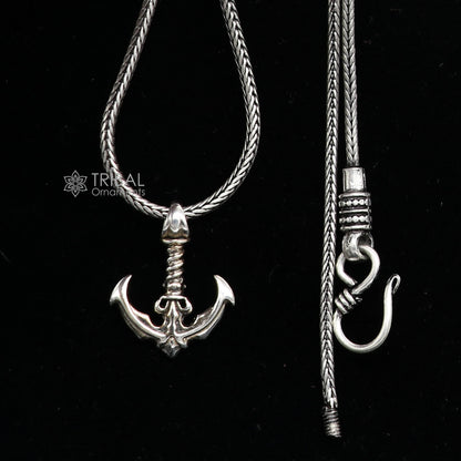 Sterling silver anchor sailor pendant with wheat chain from TRIBAL ORNAMENTS, featuring a unique design for stylish jewelry.