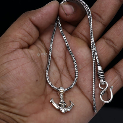 925 sterling silver anchor sailor pendant with wheat chain, unique design, ideal for gifting jewelry by Tribal Ornaments.