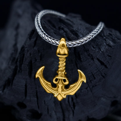 Sterling silver anchor sailor pendant on wheat chain necklace, unique design by Tribal Ornaments, ideal for gifting jewelry.