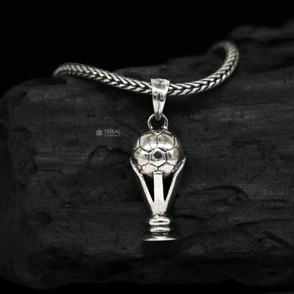 925 sterling silver FIFA Trophy pendant on wheat chain necklace, tribal-style jewelry, unique design, ideal for gifting.