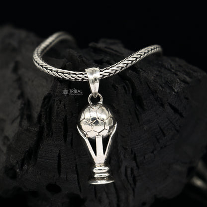 925 sterling silver FIFA Trophy pendant on wheat chain necklace, tribal ornament jewelry, unique design, perfect for gifting.