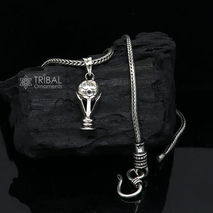 925 sterling silver FIFA Trophy pendant on a wheat chain necklace, tribal ornaments design, ideal for gifting jewelry.