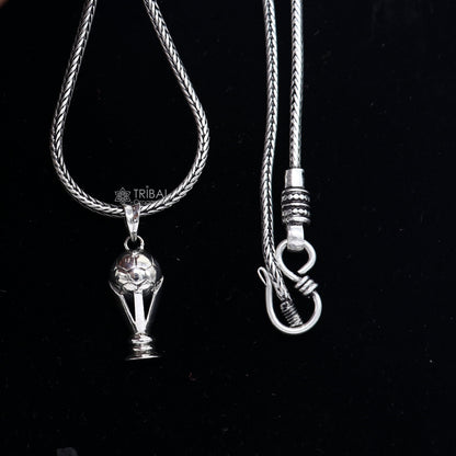 925 sterling silver FIFA Trophy pendant on wheat chain necklace, tribal ornament jewelry with a unique design, ideal gift accessory.