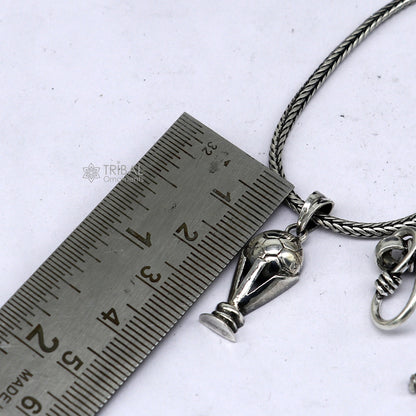 Sterling silver FIFA trophy pendant with wheat chain necklace, tribal ornament design, perfect for unique gift jewelry.