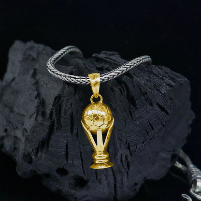 925 sterling silver FIFA trophy pendant on wheat chain necklace, tribal ornament jewelry, unique design, ideal for gifting.