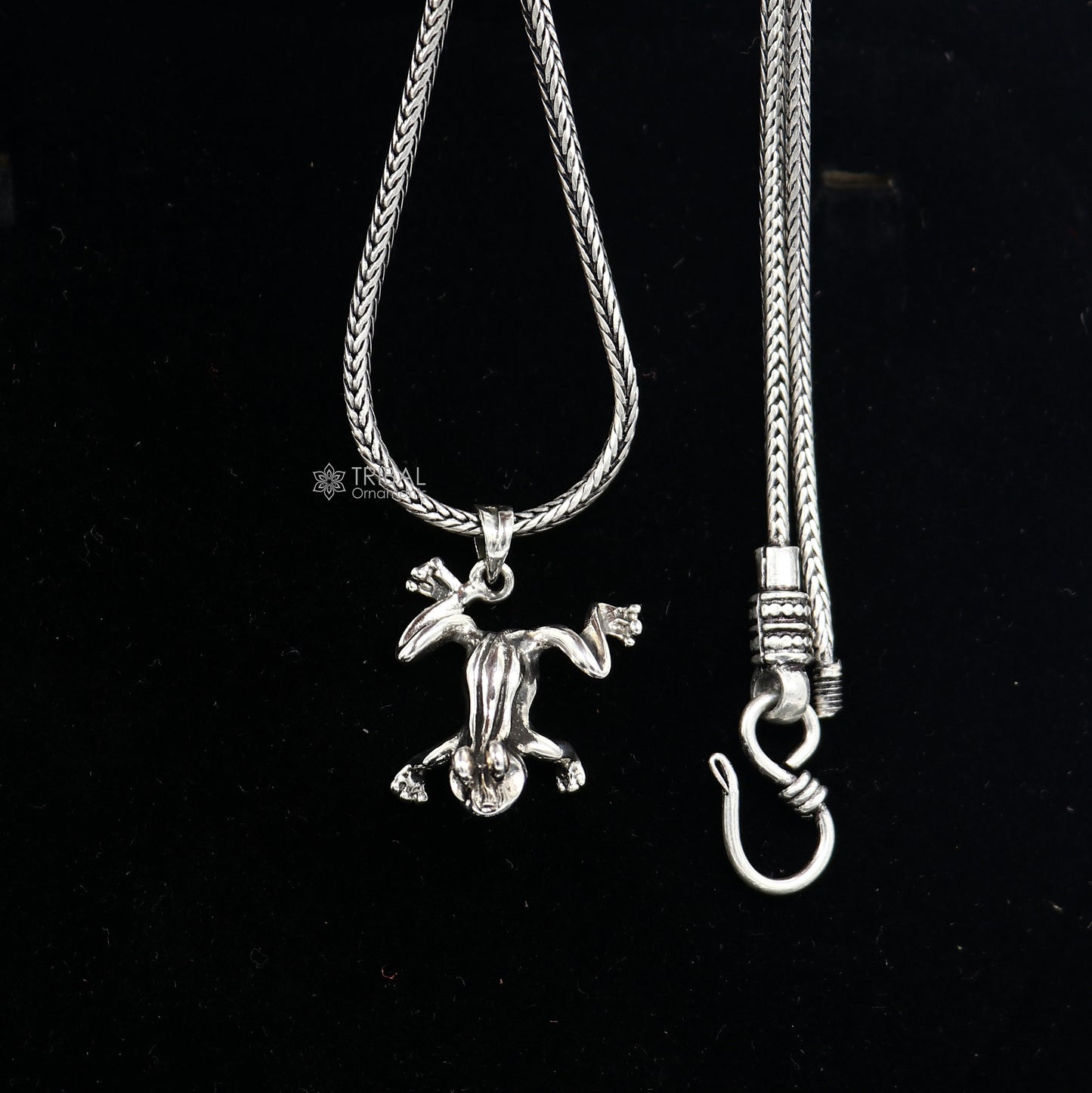925 sterling silver frog pendant on wheat chain necklace, unisex tribal jewelry, unique design perfect for gifting.
