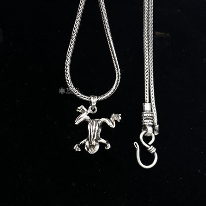 925 sterling silver frog pendant on wheat chain necklace, unisex tribal jewelry, unique design perfect for gifting.
