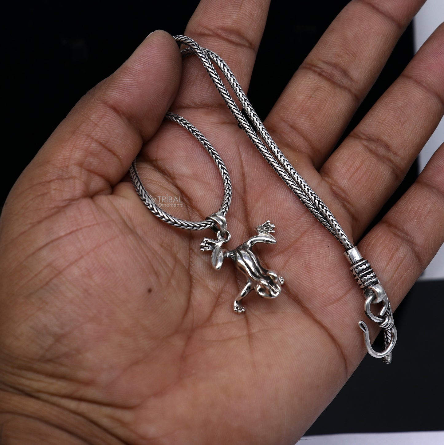 925 sterling silver frog pendant on wheat chain necklace, unisex tribal ornament jewelry, unique design, ideal for gifting.