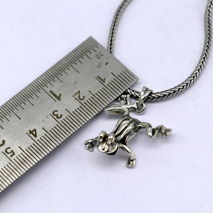Sterling silver frog pendant on wheat chain necklace, unisex tribal jewelry crafted by TRIBAL ORNAMENTS.