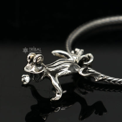 Sterling silver frog pendant on wheat chain necklace, unisex tribal ornaments jewelry, unique design, ideal for gifting.