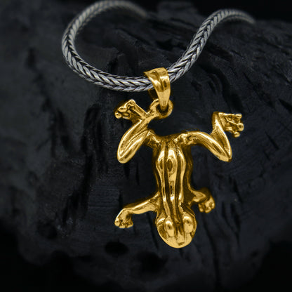 Unisex 925 sterling silver frog pendant on wheat chain necklace, tribal ornaments jewelry, unique design, perfect for gifting.