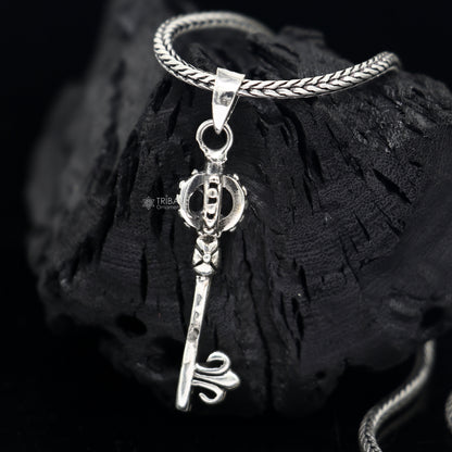 Sterling silver good luck key pendant with wheat chain from Tribal Ornaments, featuring a unique design and locket style necklace.
