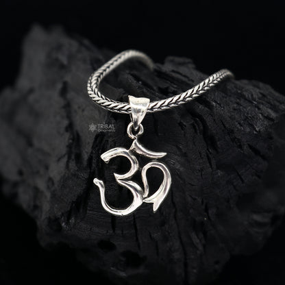 Sterling silver Hindu Aum OM pendant with wheat chain necklace, tribal design, ideal gift jewelry by TRIBAL ORNAMENTS.