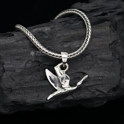 925 Sterling silver Hummingbird pendant on wheat chain necklace, tribal design, unique jewelry piece by TRIBAL ORNAMENTS.