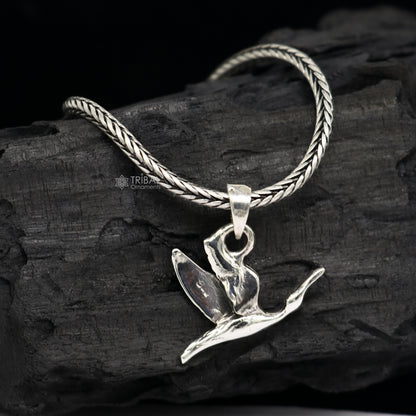 925 sterling silver hummingbird pendant on wheat chain, tribal ornament jewelry, unique design, perfect gift accessory.