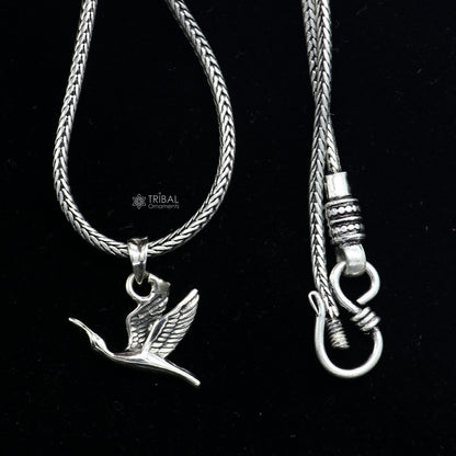 925 sterling silver hummingbird pendant on wheat chain necklace, tribal ornament jewelry, unique bird design for gifting