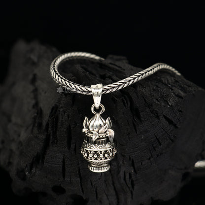 Sterling silver KALASH with coconut pendant on a wheat chain necklace, tribal-inspired jewelry by TRIBAL ORNAMENTS.