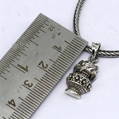 Sterling silver Kalash pendant with coconut design on wheat chain necklace, tribal jewelry by Tribal Ornaments.