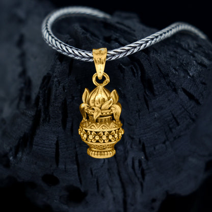 Sterling silver KALASH with coconut pendant on wheat chain necklace, tribal jewelry by TRIBAL ORNAMENTS.
