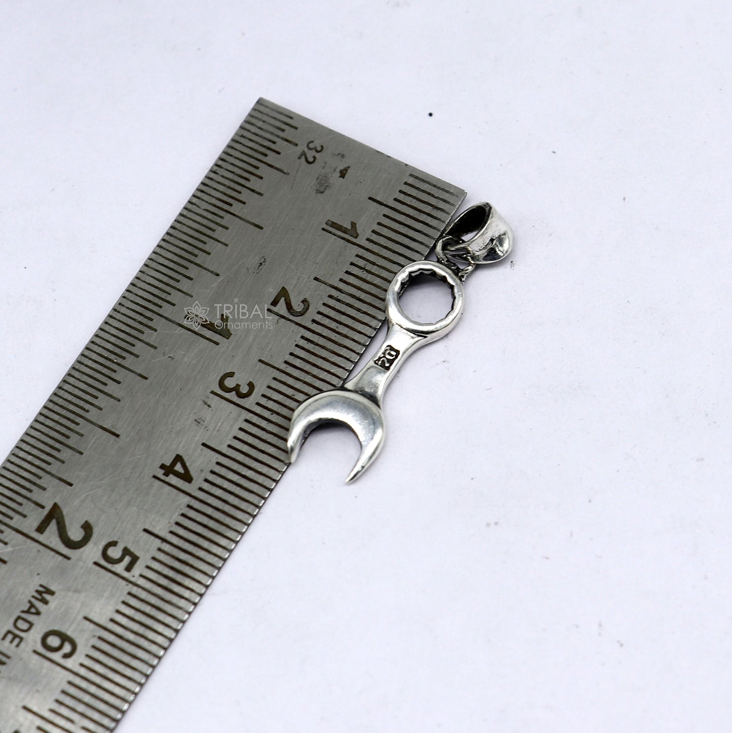 925 sterling silver spanner pendant with wheat chain, unique tribal design, ideal for jewelry gifting by TRIBAL ORNAMENTS