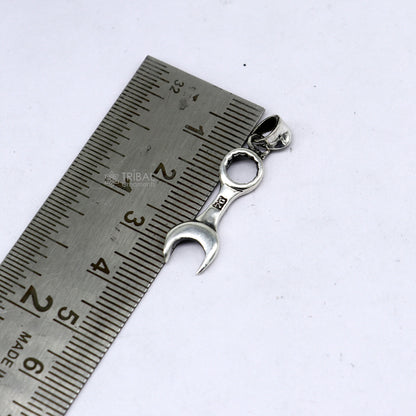 925 sterling silver spanner pendant with wheat chain, unique tribal design, ideal for jewelry gifting by TRIBAL ORNAMENTS