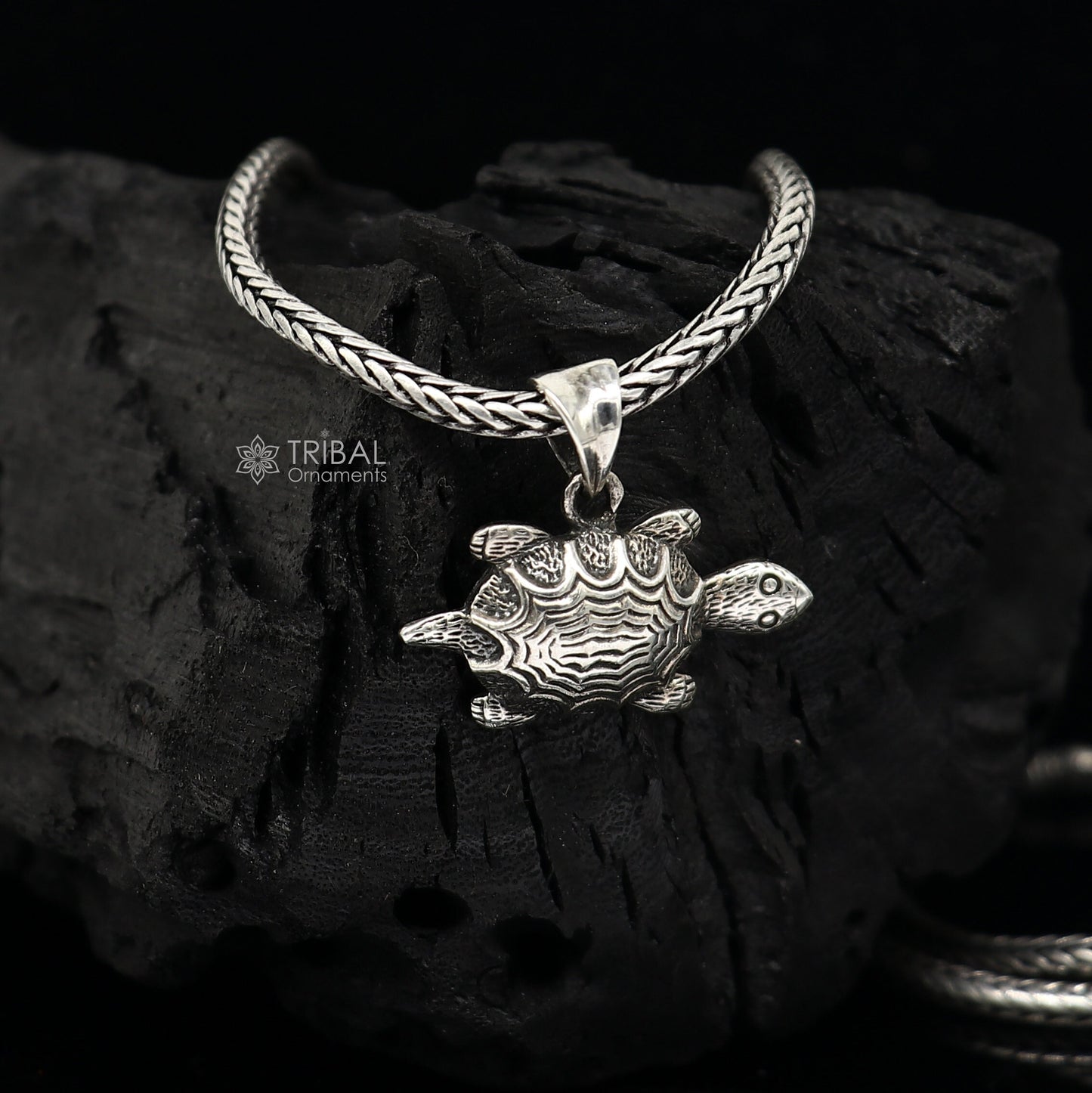 925 sterling silver Tortoise pendant on a wheat chain necklace, tribal design, elegant jewelry for gifting.