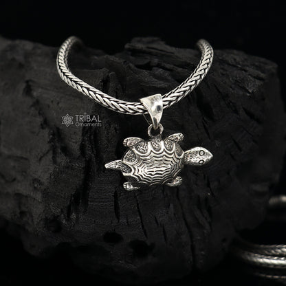 925 sterling silver Tortoise pendant on a wheat chain necklace, tribal design, elegant jewelry for gifting.