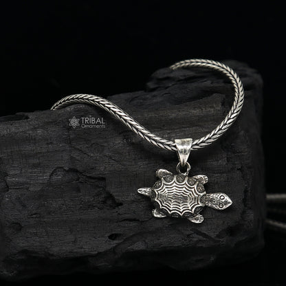 925 sterling silver tortoise pendant on wheat chain necklace, tribal ornaments, unique design, ideal for gifting jewelry.