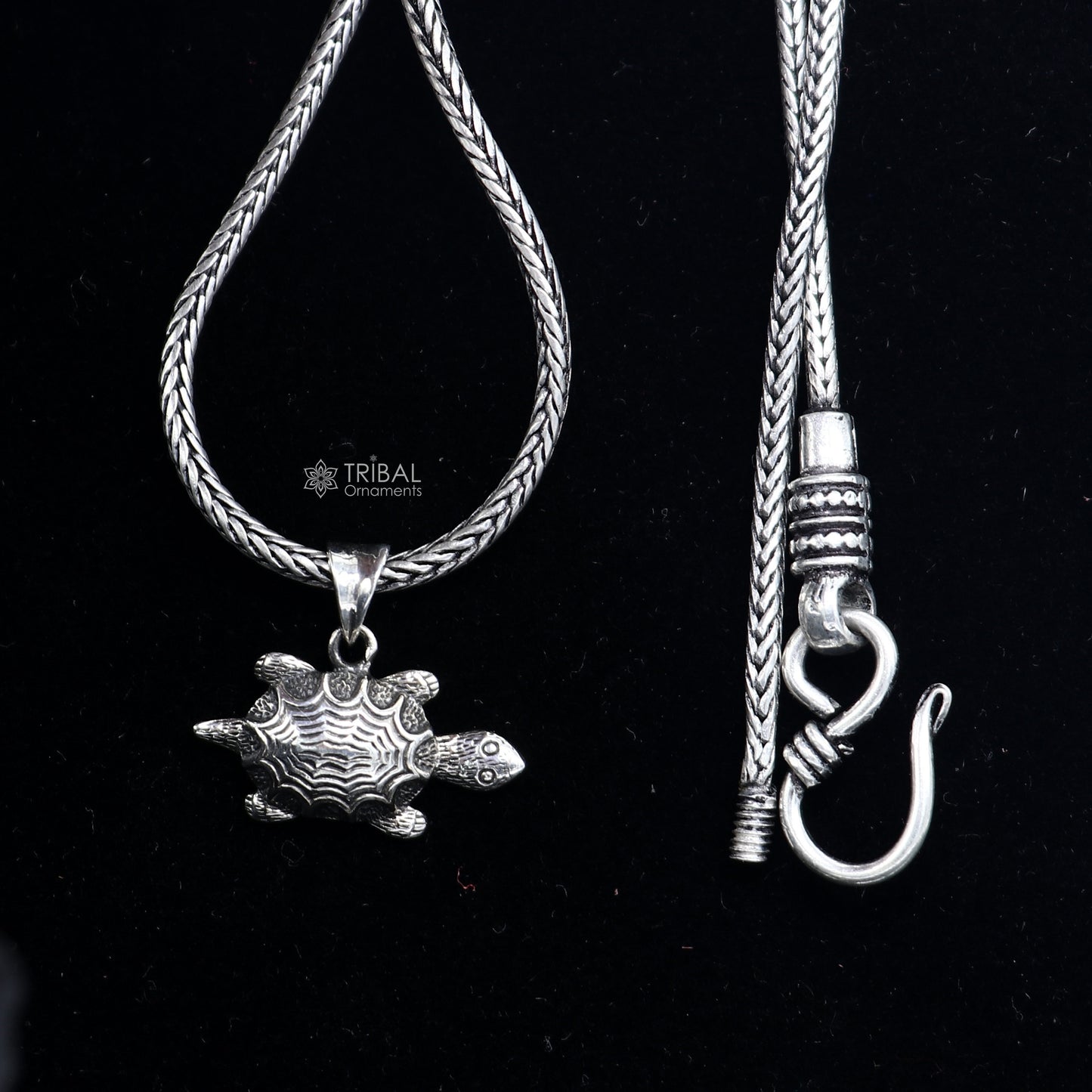 925 sterling silver Tortoise pendant with wheat chain necklace, unique design, ideal for gifting jewelry by TRIBAL ORNAMENTS