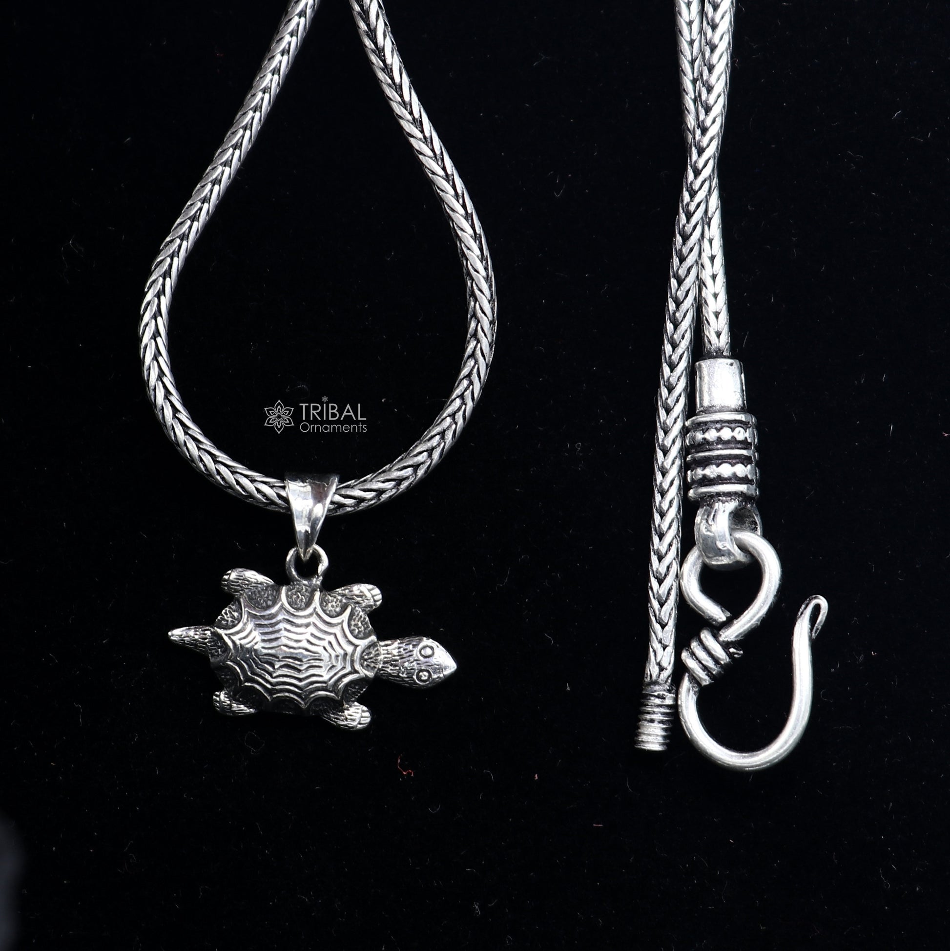 925 sterling silver Tortoise pendant with wheat chain necklace, unique design, ideal for gifting jewelry by TRIBAL ORNAMENTS