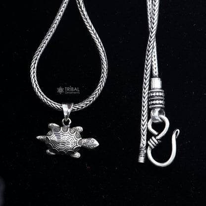 925 sterling silver Tortoise pendant with wheat chain necklace, unique design, ideal for gifting jewelry by TRIBAL ORNAMENTS