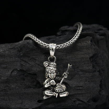 Delicate 925 sterling silver Lord Krishna Makhan Gopala pendant necklace by Tribal Ornaments, featuring a detailed Krisna figure.