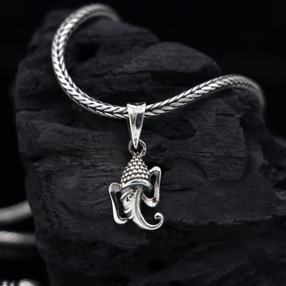 925 sterling silver Lord Ganesha pendant, stylish unisex jewelry featuring intricate handmade tribal design.