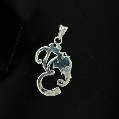 Sterling silver vintage Ganesha pendant with Aum design, handmade unisex jewelry, tribal ornament style, personalized locket.