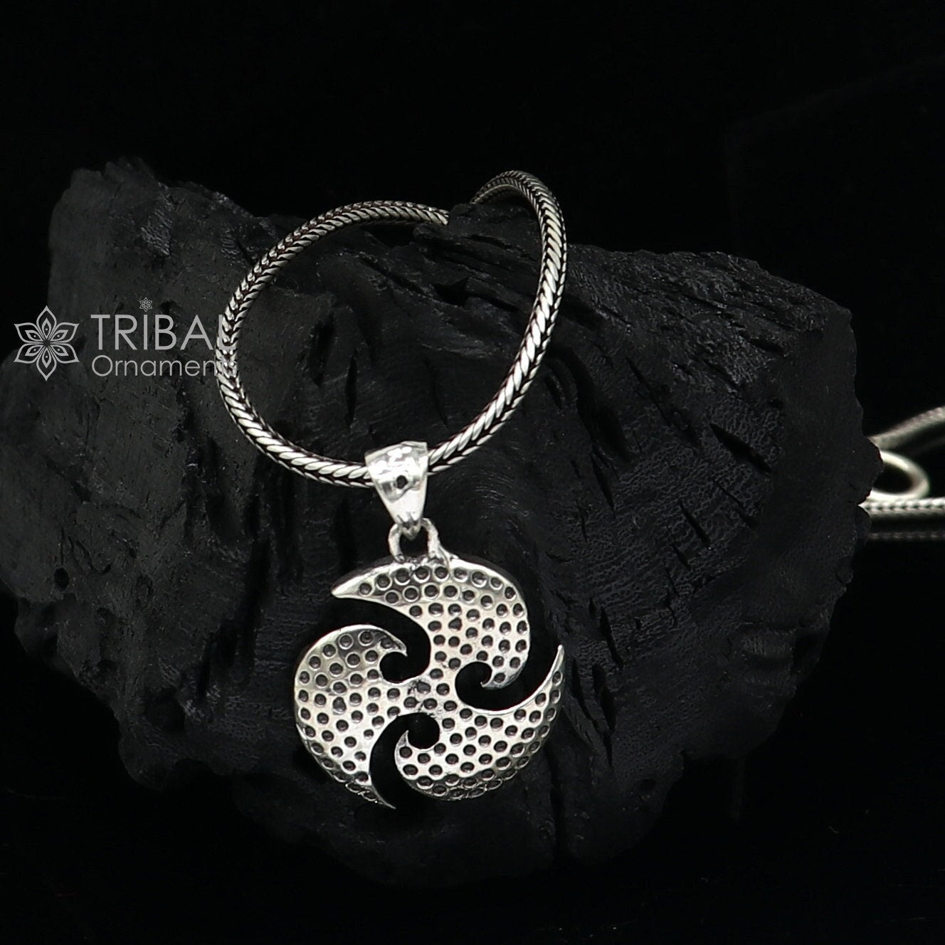 Sterling silver ninza design Triskelion pendant for boys and girls, handmade tribal ornament jewelry, high-quality silver accessory.