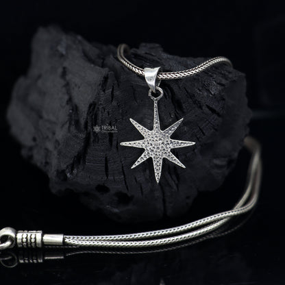 Sterling silver star pendant for boys and girls by TRIBAL ORNAMENTS, handmade, stylish jewelry accessory with a small, detailed design.