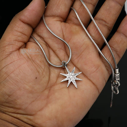 925 sterling silver star design pendant for boys and girls, handmade tribal ornaments jewelry, stylish small pendant.