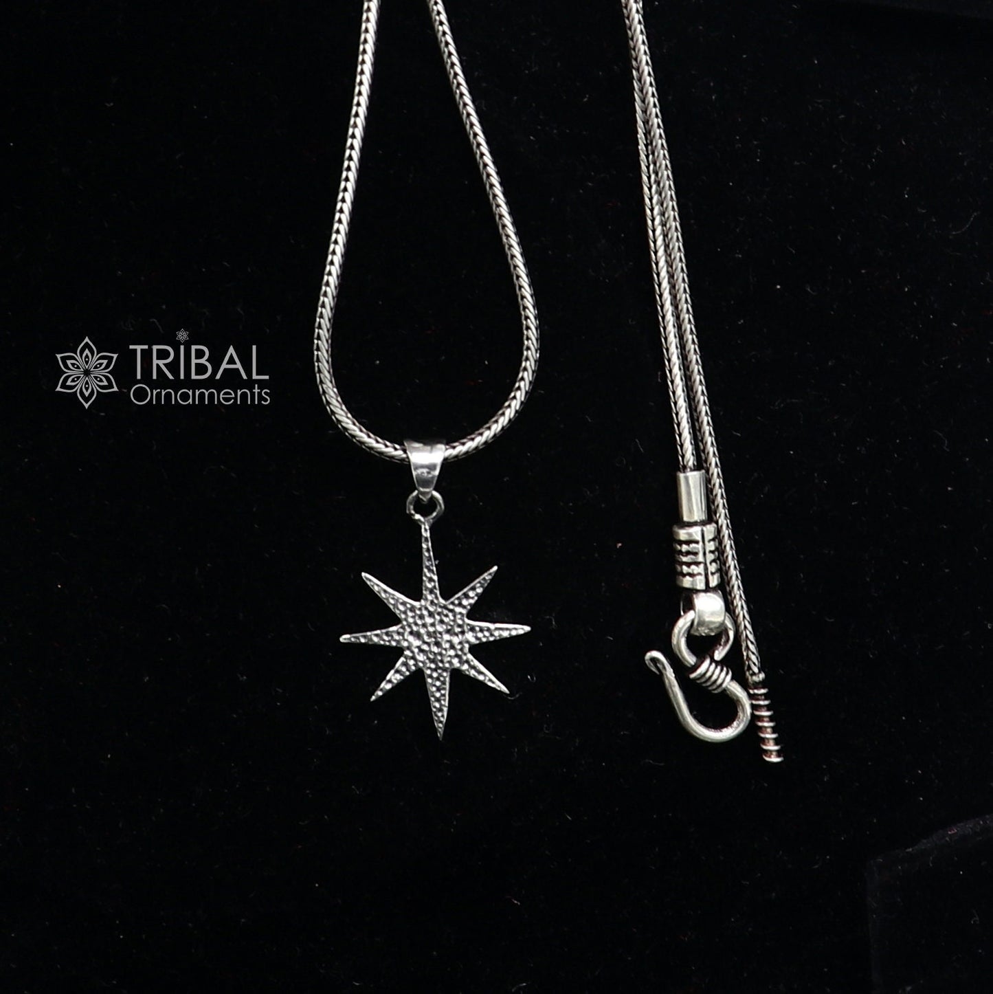 Sterling silver star pendant for boys and girls by Tribal Ornaments, handmade with intricate design, small and stylish jewelry piece.