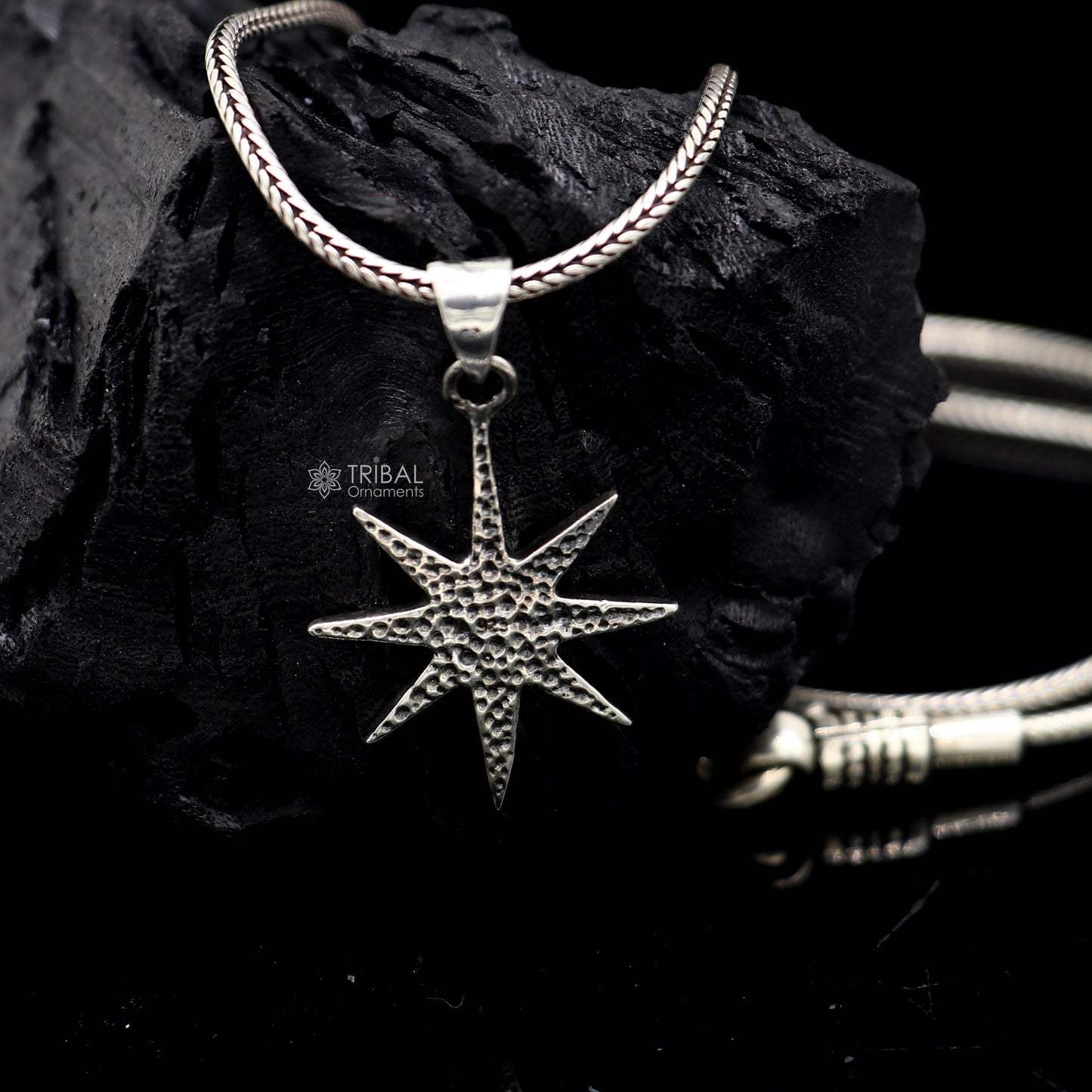 Sterling silver star pendant for boys and girls, handmade by Tribal Ornaments, featuring a stylish and high-quality design.