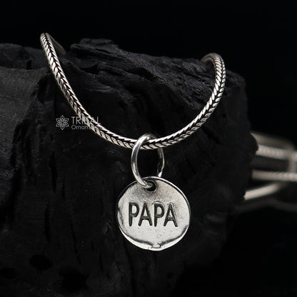 Sterling silver father/PAPA pendant with a shiny round design, unisex gift pendant, by TRIBAL ORNAMENTS.