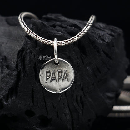 Sterling silver father pendant with shiny round design, unisex jewelry for dad or father lover, from TRIBAL ORNAMENTS.