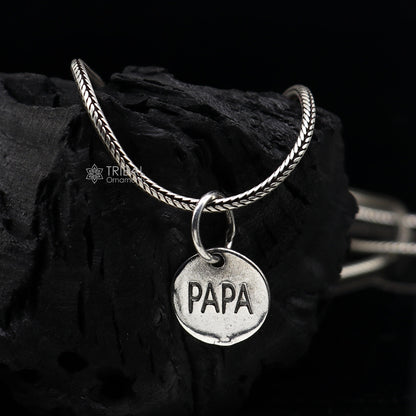 Sterling silver father/PAPA pendant by TRIBAL ORNAMENTS, round shiny unisex design perfect for gifting to fathers or loved ones.