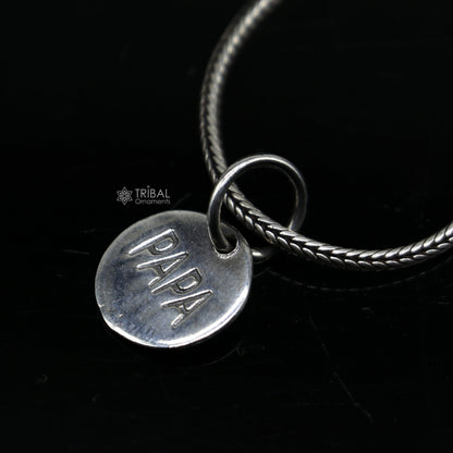Sterling silver father PAPA pendant with a shiny round design, unisex jewelry suitable for father or loved one.