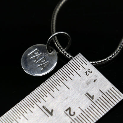 Silver father and papa pendant by Tribal Ornaments, round shiny 925 sterling silver unisex jewelry for father lovers.