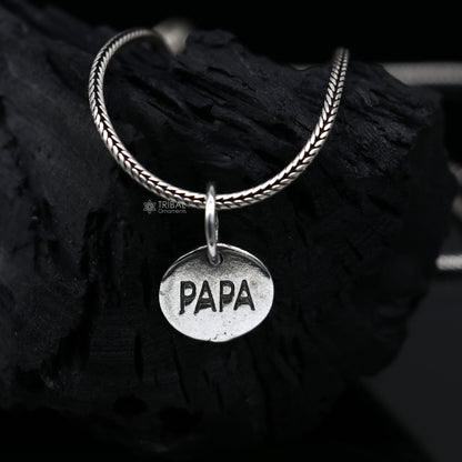 Sterling silver father/PAPA pendant by Tribal Ornaments, round shiny unisex jewelry perfect for father or lover gifting.